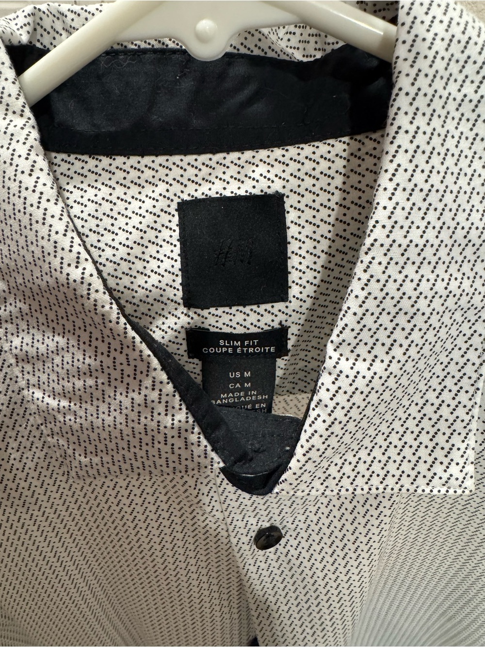 H&M Slim Fit White Shirt with Black Dot Pattern